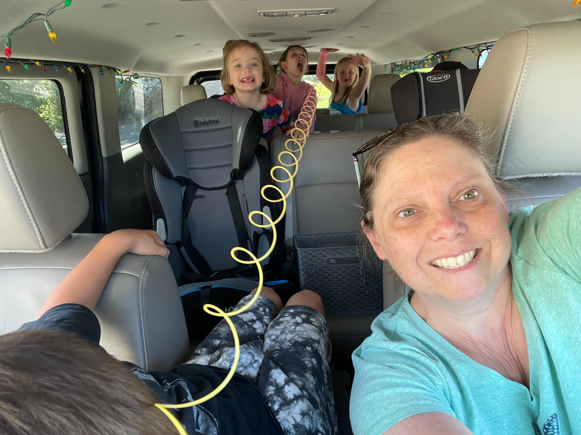 Being silly in the van waiting for friends