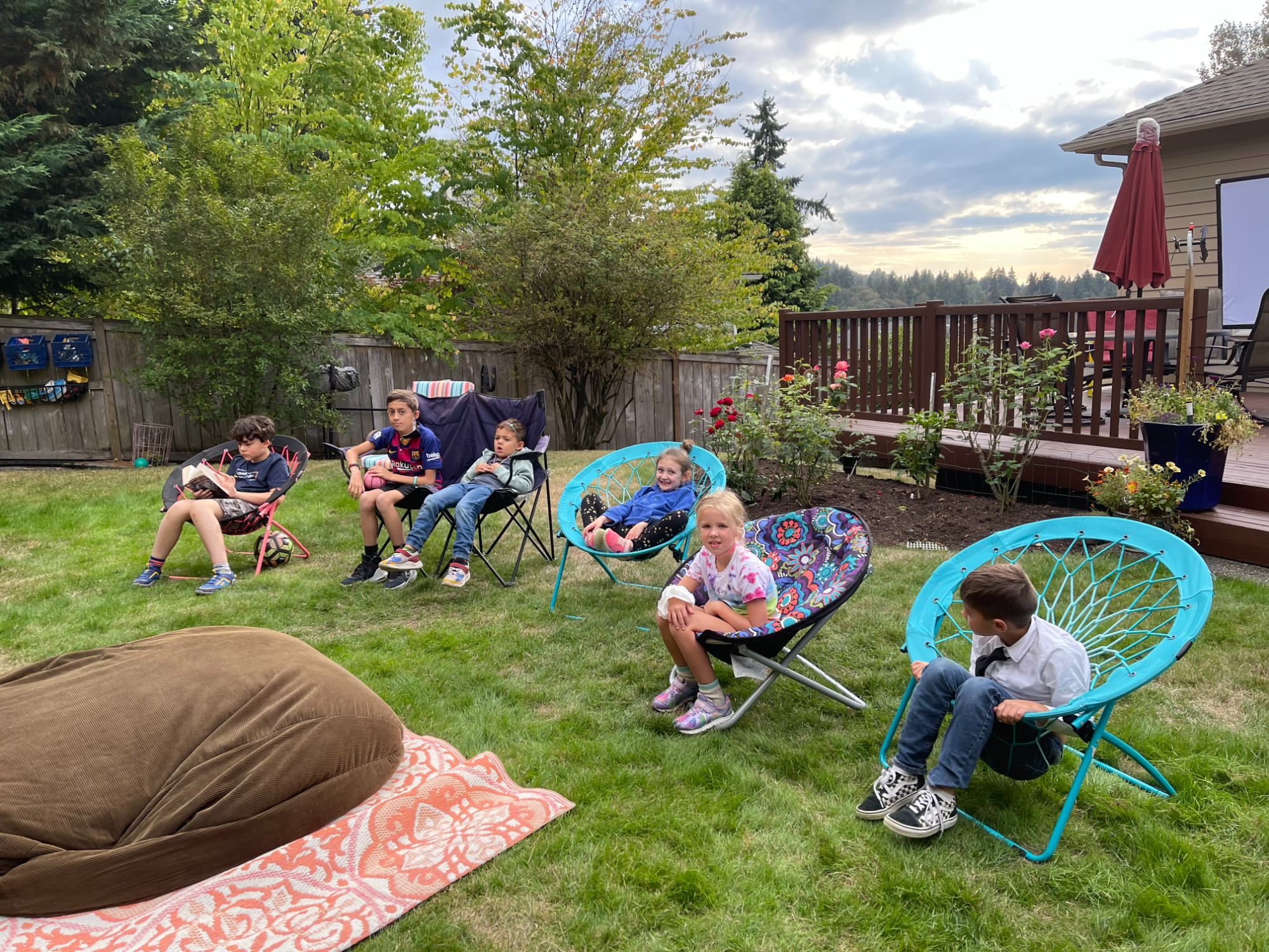 Getting ready to watch a movie outside for Kids Night Out